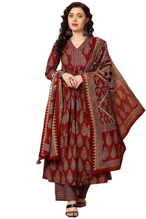 KLOSIA Women Viscose Printed Kurta Pant Dupatta Set